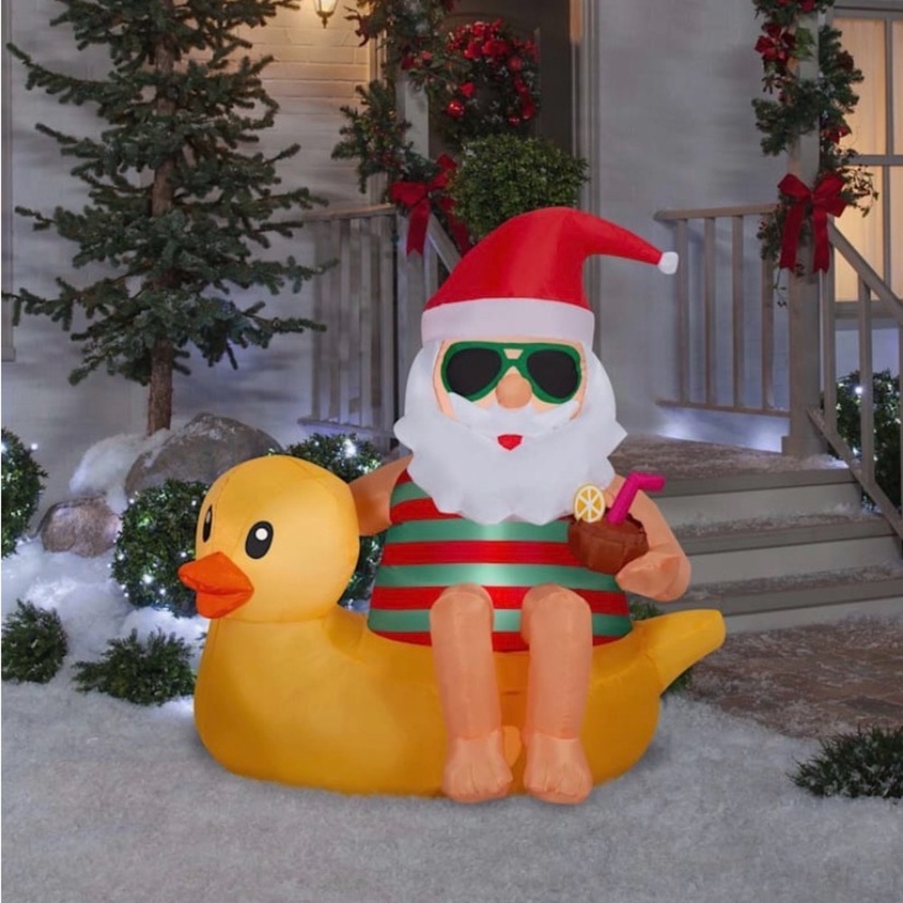 Gemmy 4.5FT Santa Sitting on Duck Lighted Christmas Airblown Inflatable